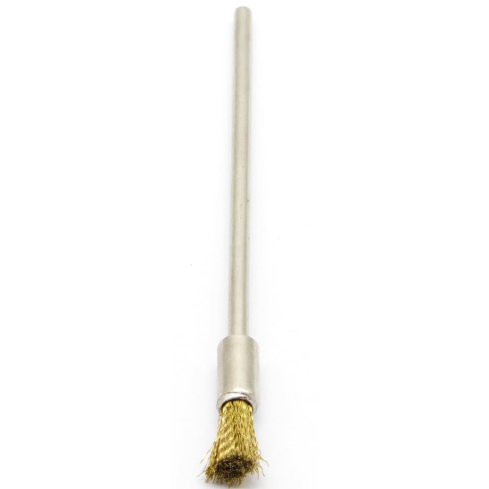 20PCS Brass Wire Brushes with Extended Handle - Metal Rust Removal, Polishing, Cleaning - 6mm Diameter, 1/8″ (3mm) Shaft, 100mm Length - Removes Burrs, Dust, and Oxide Layer - Rotary Tool Accessories