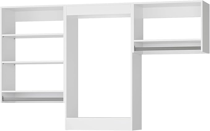 ROOMTEC Modular Closet System, 78" Closet Organizer with Hanging Rods, Wall-Mounted Wooden Tower for Walk-In Closets, Wardrobe Storage Kit, White