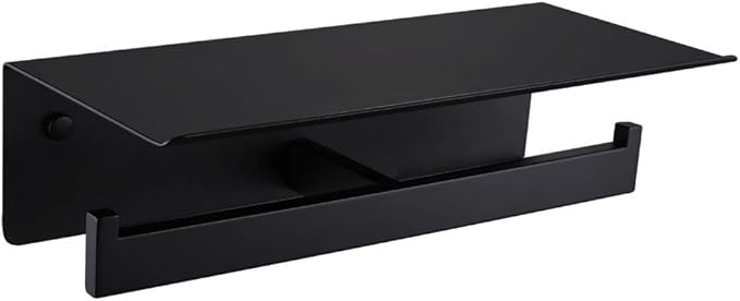 APLusee Matte Black Double Toilet Paper Holder with Shelf, 304 Stainless Steel Bathroom Tissue Roll Holder, Commercial Paper Dispenser Wall Mounted