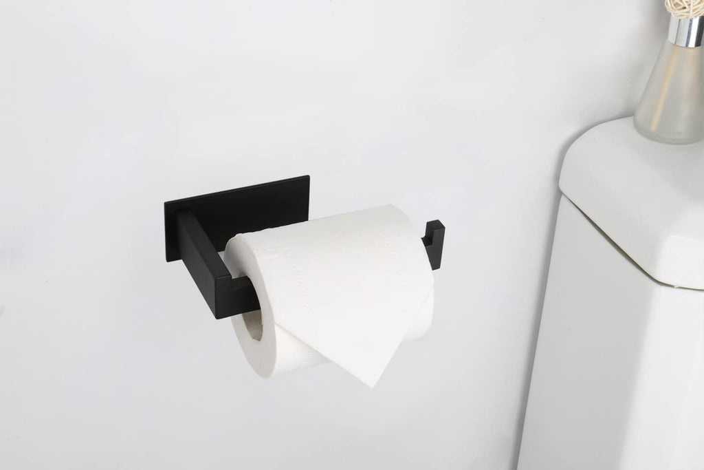 Toilet Paper Holder, Self Adhesive Tissue Holder Stainless Steel Rustproof Paper Roll Holder, No Drilling Easy to Install, Toilet Paper Rack Suitable for Office, Bathroom (Matte Black)