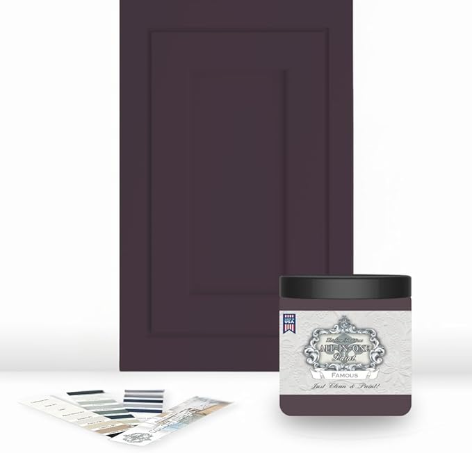 ALL-IN-ONE Paint, Durable cabinet and furniture paint. Built in primer and top coat, no sanding needed. Includes our 30 featured color card - Famous, 8oz Sample