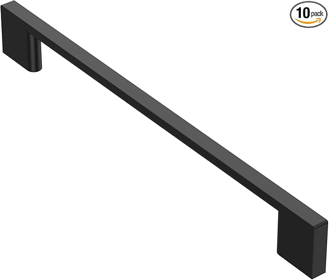 Alzassbg 10 Pack Matte Black Cabinet Pulls, 7-1/2 Inch(192mm) Hole Centers Rectangle Cabinet Handles Kitchen Pulls for Drawers and Cabinets AL3051MB