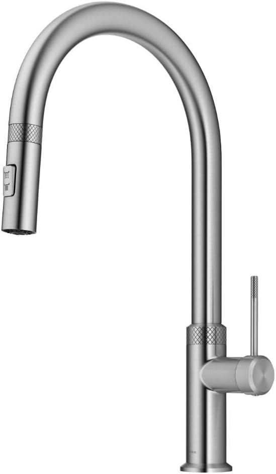 KRAUS Oletto Modern Industrial Pull-Down Single Handle Kitchen Faucet in Spot Free Stainless Steel, KPF-2654SFS