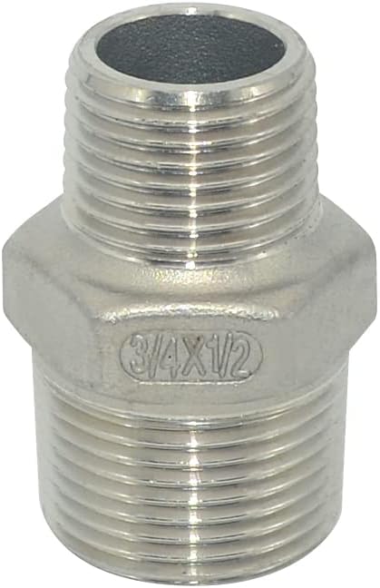 3/4" x 1/2" Male Threaded Reducing Nipple Fitting/Adapter, SS304 Stainless Steel NPT Pipe Hex Reducer