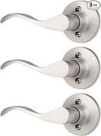 Mengico 3 Pack Satin Nickel Dummy Door Lever, Single Left Side Door Handle for Closets, Non-Turning Pull Only Lever Set, Wave Style Interior Door Knob