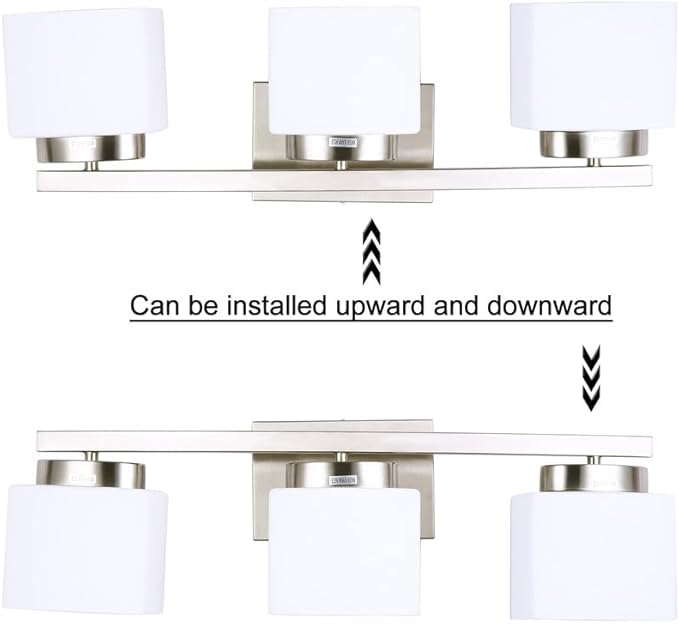 3 Light Bathroom Vanity Light Over Mirror, Modern Brushed Nickel Vanity Lights with Milky Glass Shade, 23 inches Vanity Lighting Fixtures for Bathroom Lighting