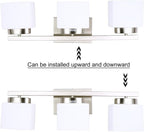 3 Light Bathroom Vanity Light Over Mirror, Modern Brushed Nickel Vanity Lights with Milky Glass Shade, 23 inches Vanity Lighting Fixtures for Bathroom Lighting