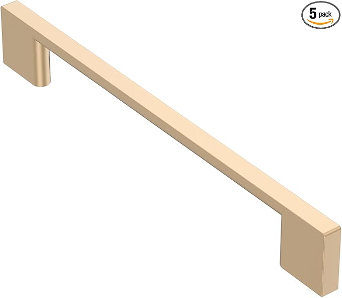 Alzassbg 5 Pack Champagne Copper Cabinet Pulls, 6.3 Inch(160mm) Hole Centers Rectangle Cabinet Handles Kitchen Pulls for Drawers and Cabinets AL3051SCG