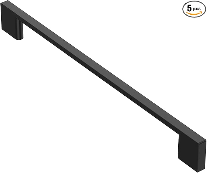 Alzassbg 5 Pack Matt Black Cabinet Pulls, 8-3/4 Inch(224mm) Hole Centers Rectangle Cabinet Handles Kitchen Pulls for Drawers and Cabinets AL3051MB