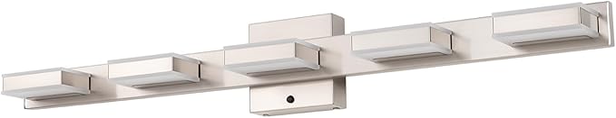 mirrea 32" Brushed Nickel Vanity Lights for Bathroom 5 Light Vanity Lighting Fixtures for Mirror 3 CCT Adjustable LED Vanity Light