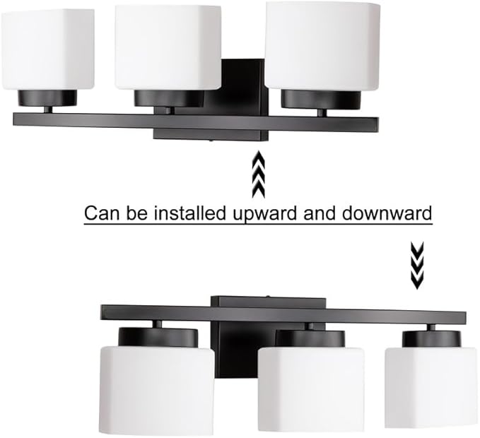 3-Light Bathroom Vanity Light Fixture Over Mirror, Modern Matte Black Vanity Lights with Milky Glass Shade, 23 inches Vanity Lighting Fixtures for Bathroom Lighting