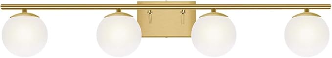 New Bathroom Vanity Light Fixtures Brushed Brass Milk White Globe Glass Shade 4 Lights Modern Wall Bar Sconce Over Mirror