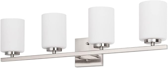 mirrea 28in 4-Light Modern Bathroom Vanity Light with Etched White Glass Shades Brushed Nickel Finished Light Fixture