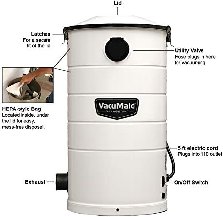 VacuMaid GV50WPRO Professional Wall Mounted Utility and Garage Vacuum with 50 ft Hose and Tools