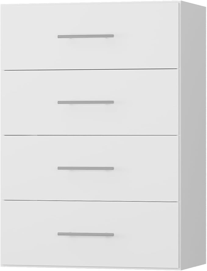 ROOMTEC 19.5" 4 Drawer Short Tower Closet Unit, Modular Closet System with Drawers and Shelf, Wardrobe Organizer for Bedroom or Walk-in Closet, Wall Mounted, Customizable Clothes Storage Unit, White