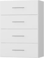 ROOMTEC 19.5" 4 Drawer Short Tower Closet Unit, Modular Closet System with Drawers and Shelf, Wardrobe Organizer for Bedroom or Walk-in Closet, Wall Mounted, Customizable Clothes Storage Unit, White