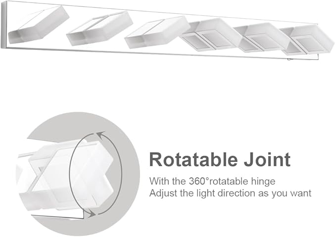 Ralbay Modern Chrome Bathroom Vanity Lights 5 Color Temperature 6 Lights Dimmable Acrylic Modern LED Bathroom Vanity Lighting Fixtures Chrome