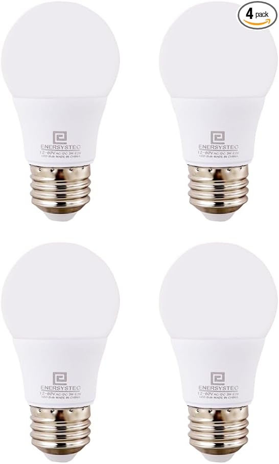 12V-60V LED Light Bulb E26 Regular Light Base, 4000K Daylight, 12V AC DC Low Voltage 3W LED Equivalent 25W Incandescent Lamp, Medium Screw Base, 12V 24V 32V 36V 48V 60V A15 Bulb, Not for 120V, 4 Pack