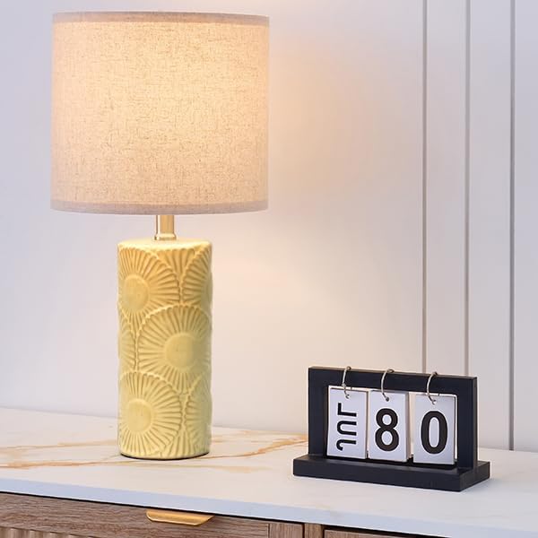 20.75" Ceramic Table Lamps for Living Room Set of 2, Yellow Flower Lamps for Bedroom Set of 2, Ceramic Bedside Lamp for Nightstand, Farmhouse Rustic Table Lamp for Home Decor