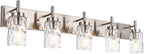 BONLICHT Transitional Vanity Lighting Fixtures Brushed Nickel with Clear Hammered Glass Shade,Farmhouse 5 Light Bathroom Lights Wall Sconces Contemporary Indoor Wall Mount Lights for Kitchen Sink