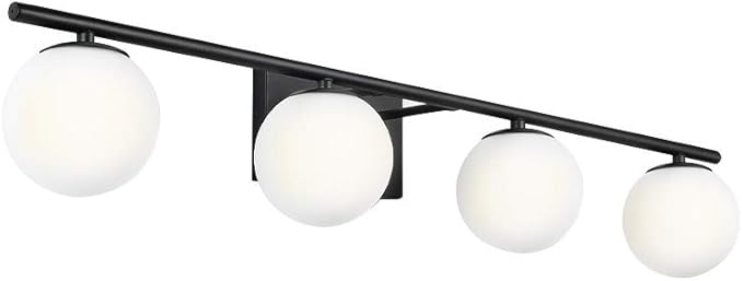 New Bathroom Vanity Light Fixtures Matte Black Milk White Globe Glass Shade 4 Lights Modern Wall Bar Sconce Over Mirror(4 lights-35.43inch)