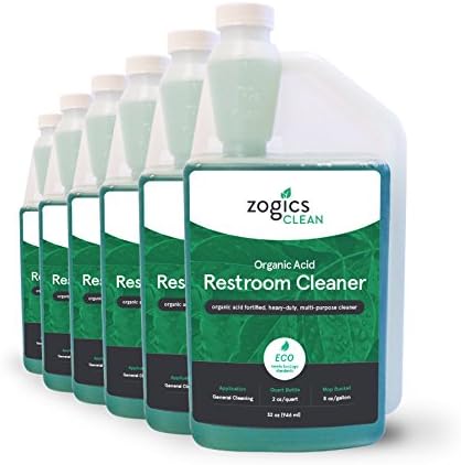 Zogics Organic Acid Restroom Cleaner, Case of 6-32 oz Bottles - Each Bottle Makes up to 16 Quarts - Meets ECOLOGO Standards