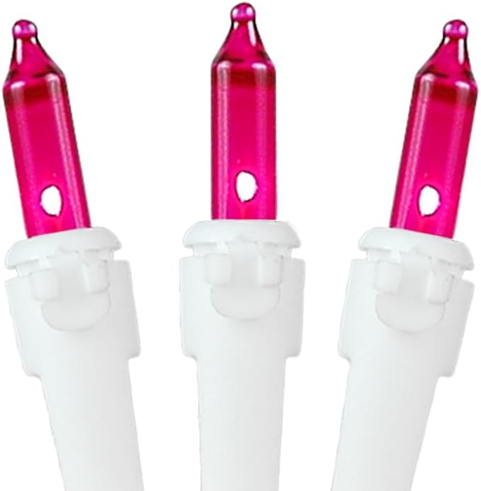 Novelty Lights 50 Feet 100 Bulb Incandescent Mini Light String, Pink with 6-Inch Spacing on White Wire, UL Listed Commercial Grade Indoor/Outdoor Mini Lights, Connectable End-to-End