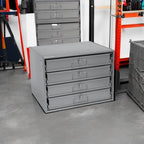 Global Industrial Durham Steel Compartment Box Rack with 4 Adjustable Divider Compartment Boxes, 20 x 15-3/4 x 15