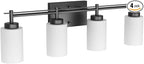 Aipsun Vintage Bathroom Vanity Light Black Bathroom Light Fixtures 4 Lights Milky White Glass Shade Industrial Wall Light (Exclude Bulb)