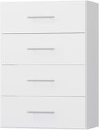 4 Drawer Short Tower, Modular Wood Closet System Organizer with Storage, Clothing Rack for Hanging Clothes, White, 25.5"W
