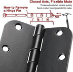 Matte Black Door Hinges 3.5 Inch Rounded 12 Pack Interior 3 1/2" Flat Iron Hinge 5/8" Radius 3 ½"Doors Hardware for Wood Frame and Clear Glass Indoor Bed Room,DIY Assemblely Gate,Closet,Table,Farm