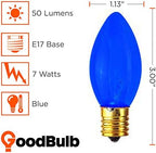 GoodBulb 7-Watt Incandescent C9 Blue Transparent Holiday Light Bulbs Intermediate E17 Base 50 Lumens Christmas Lights Bulbs Ideal for Holiday Decorations Pack of 25 Bulbs