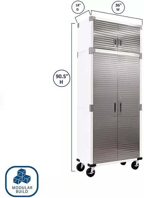 Heavy Duty 8-Piece Steel Garage Cabinet Storage Set with Rolling Workbench, 12 Feet Wide (White)