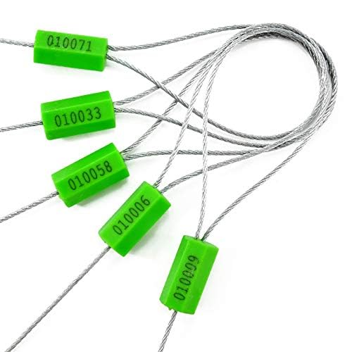100 Green Pull Tight Steel Cable Tie Seals (Numbered)