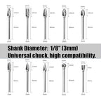 10Pcs 1/8" Shank Carbide Burr Bits Compatible with Dremel w/ Beech Holder Bits Metal Grinding Bits Attachments Cutting Burrs Metal Grinding Engraving Porting Double Cut Rotary Tool Accessories Set