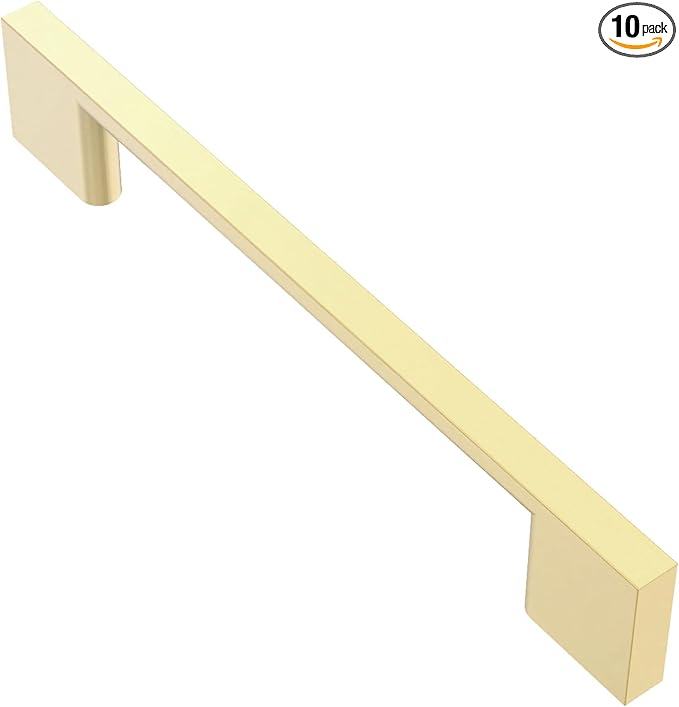 Alzassbg 10 Pack Brushed Gold Cabinet Pulls, 5 Inch(128mm) Hole Centers Rectangle Cabinet Handles Kitchen Pulls for Drawers and Cabinets AL3051BG
