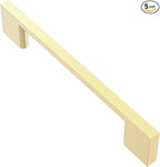 Alzassbg 5 Pack Brushed Gold Cabinet Pulls, 5 Inch(128mm) Hole Centers Rectangle Cabinet Handles Kitchen Pulls for Drawers and Cabinets AL3051BG