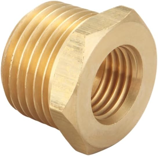 Brass Hex Reducer Bushing Adapter, 1/2" NPT Male x 1/4" NPT Female, Fits Pressure Gauges & Air Distribution Systems, For Hard Line or Fixed Air Lines, Thread 0.75" OD to 0.5" ID, 5pcs
