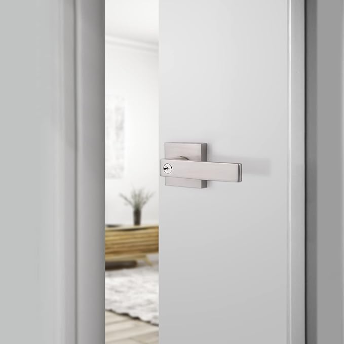Gobrico 6 Pack Square Entry Exterior Door Levers Locksets with Keys,Heavy Duty Door Hardware,Satin Nickel Finished
