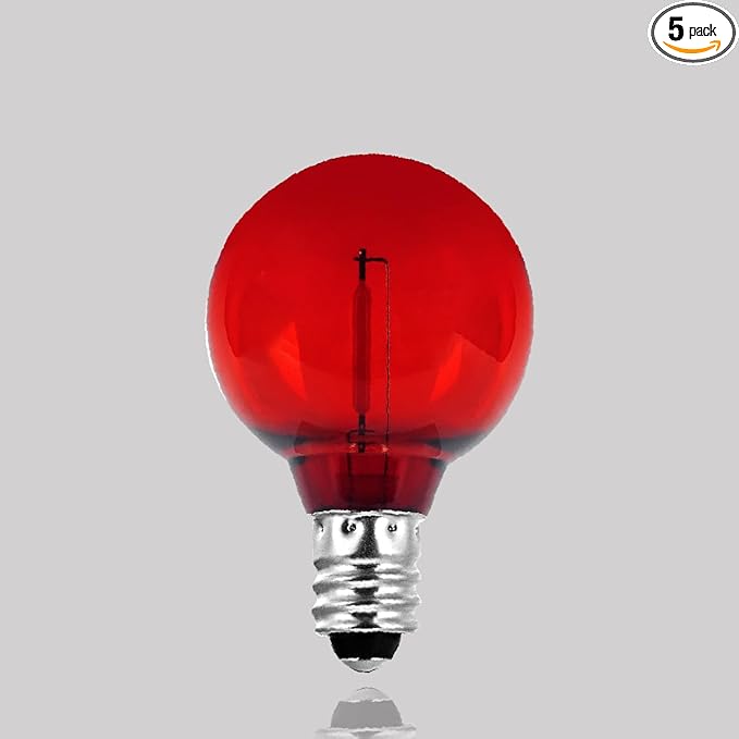 5 Pack G40 Red Led Replacement Bulbs,E12/C7 Candelabra Base,1 Watt Shatterproof Colored Bulbs for Christmas Halloween Outdoor Indoor Decor (Red)