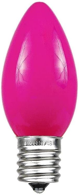 Novelty Lights 25 Pack C9 Ceramic Outdoor Christmas Replacement Bulbs, Pink, E17/C9 Intermediate Base, 7 Watt