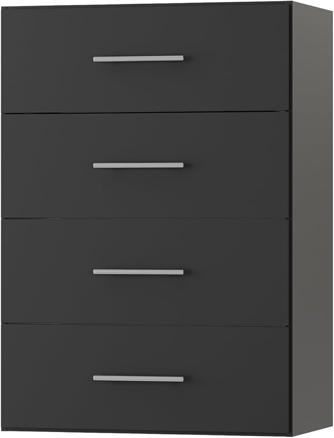 ROOMTEC 25.5" 4 Drawer Short Tower Closet Unit, Modular Closet System with Drawers and Shelf, Wardrobe Organizer for Bedroom or Walk-in Closet, Wall Mounted, Customizable Clothes Storage Unit, Black