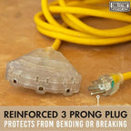 10 ft Heavy Duty Extension Cord with 3 Outlets, SJTW 10/3 Outdoor Extension Cord with Multiple Outlets 10ft with 3 Prongs Lighted Plug, 10ga Weatherproof Electric Cord, American Owned