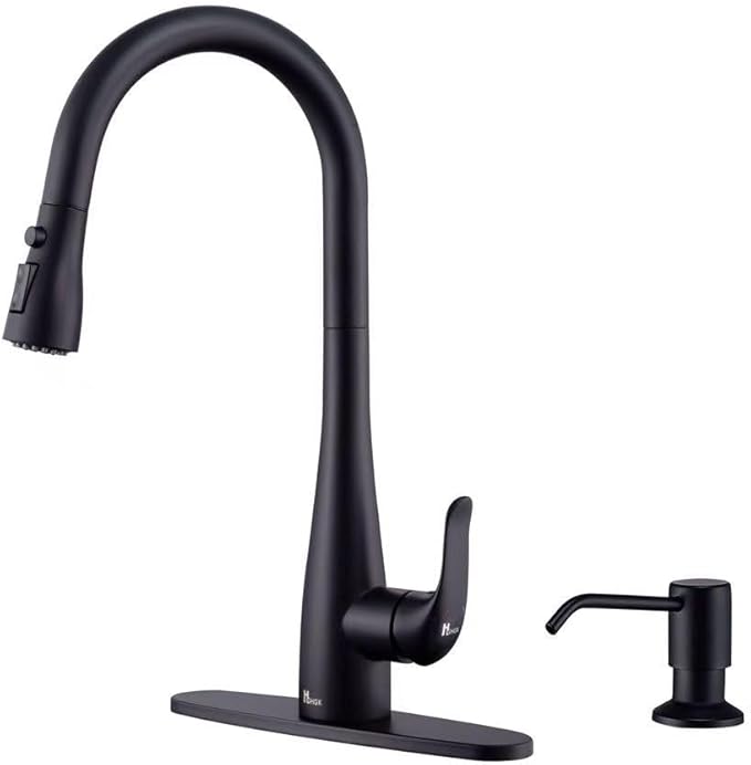 Kitchen Faucet with Soap Dispenser and Pull Down Sprayer - Stainless Steel Single Handle Kitchen Sink Faucet, 1 or 3 Hole Design for Modern Farmhouse Kitchens, Rv, and Bar Sinks (Matte Black)