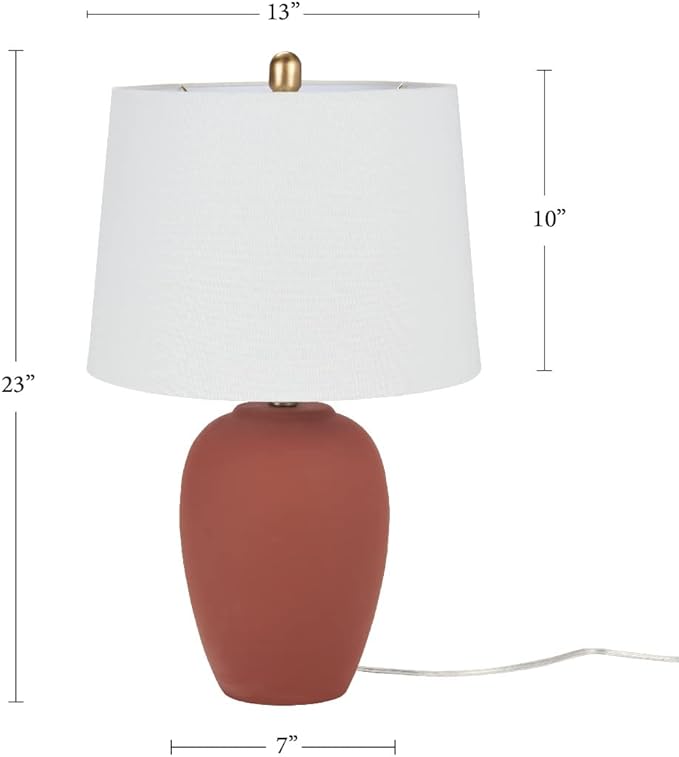 Nourison Home 23" Rust Orange Ceramic Pot Table Lamp for Bedroom, Living Room, Dining Office, with White Tapered Drum Shade