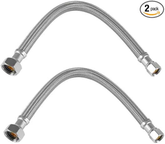 2-Pack EFIELD 16-inch Faucet Supply Lines, 1/2" FIP x 3/8" COMP Faucet Hose, Stainless Steel Braided Supply Line,(HOSE045)