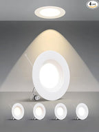 Gefolly LED Can Lights Selectable 2700K/3000K/4000K/5000K/6000K, Recessed Lighting 6 Inch Recessed Ceiling Light, 4 Pack