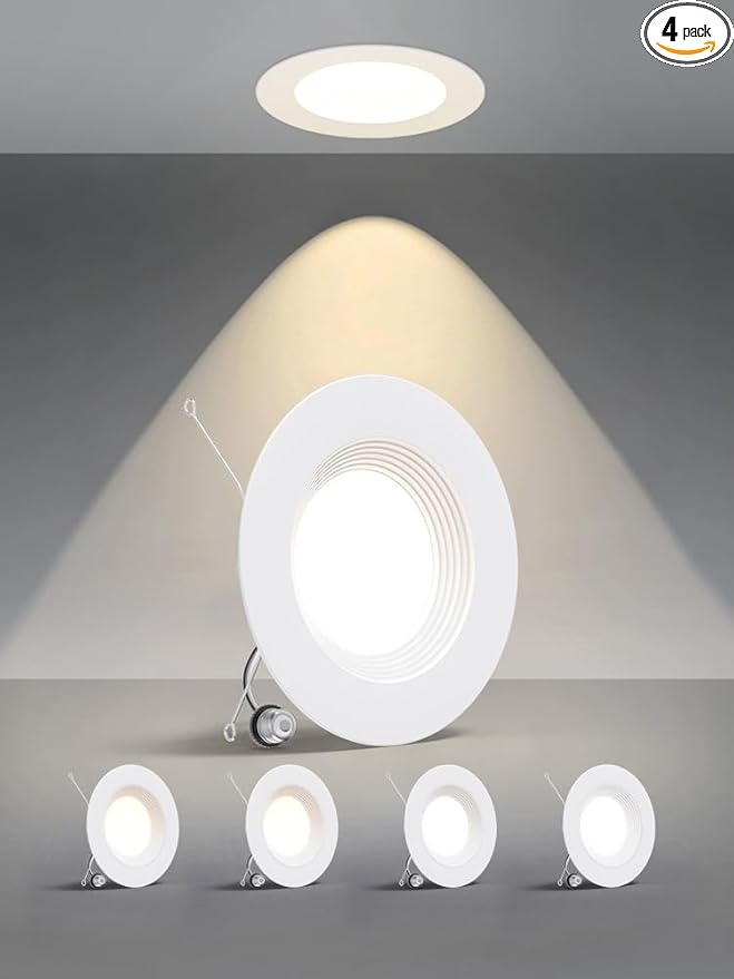 Gefolly LED Can Lights Selectable 2700K/3000K/4000K/5000K/6000K, Recessed Lighting 6 Inch Recessed Ceiling Light, 4 Pack
