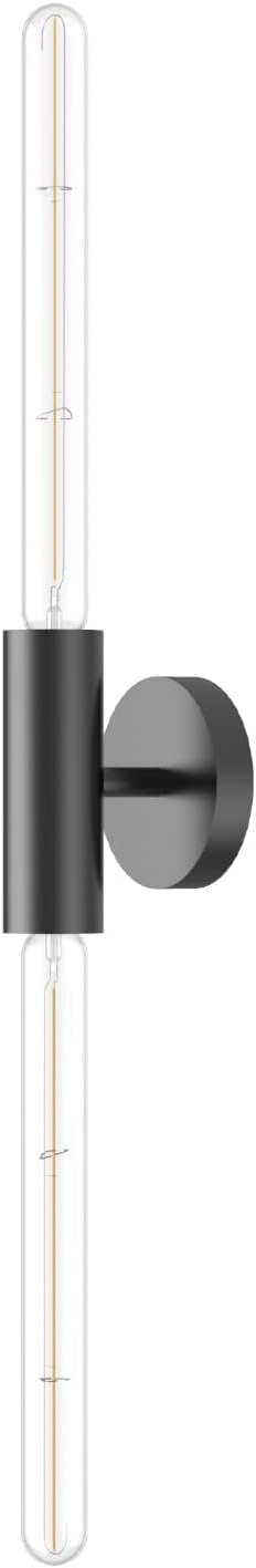 FLSNT Matte Black 2-Light Wall Sconce with Clear T30 Edison LED Bulbs, Dimmable E26 Standing Lamp, 2700K Soft White, 90 CRI, 350LM, Aluminum Alloy Wall Lamp for Living Room, Bedroom, Office