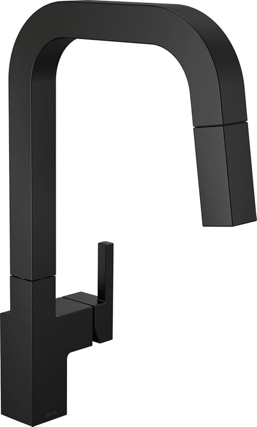 Delta Junction Matte Black Kitchen Faucet with Pull Down Sprayer, Modern Single Hole Kitchen Sink Faucet, Single Handle, Matte Black 19825LF-BL